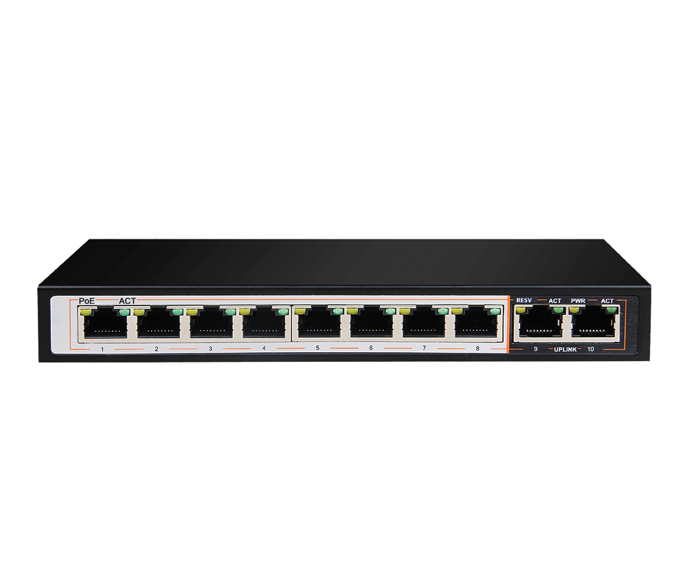 D-Link DGS-F1010P-E 8 Port PoE+ Gigabit Unmanaged Switch with 2 Gigabit Uplink Ports | 96W, 250m Extend Mode D-Link DGS-F1010P-E 8 Port PoE+ Gigabit Unmanaged Switch with 2 Gigabit Uplink Ports | 96W, 250m Extend Mode